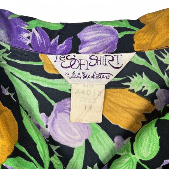 1970s Floral Print Blouse Le Soft Shirt Lady Manhattan Glows in UV Blacklight - Picture 6 of 10